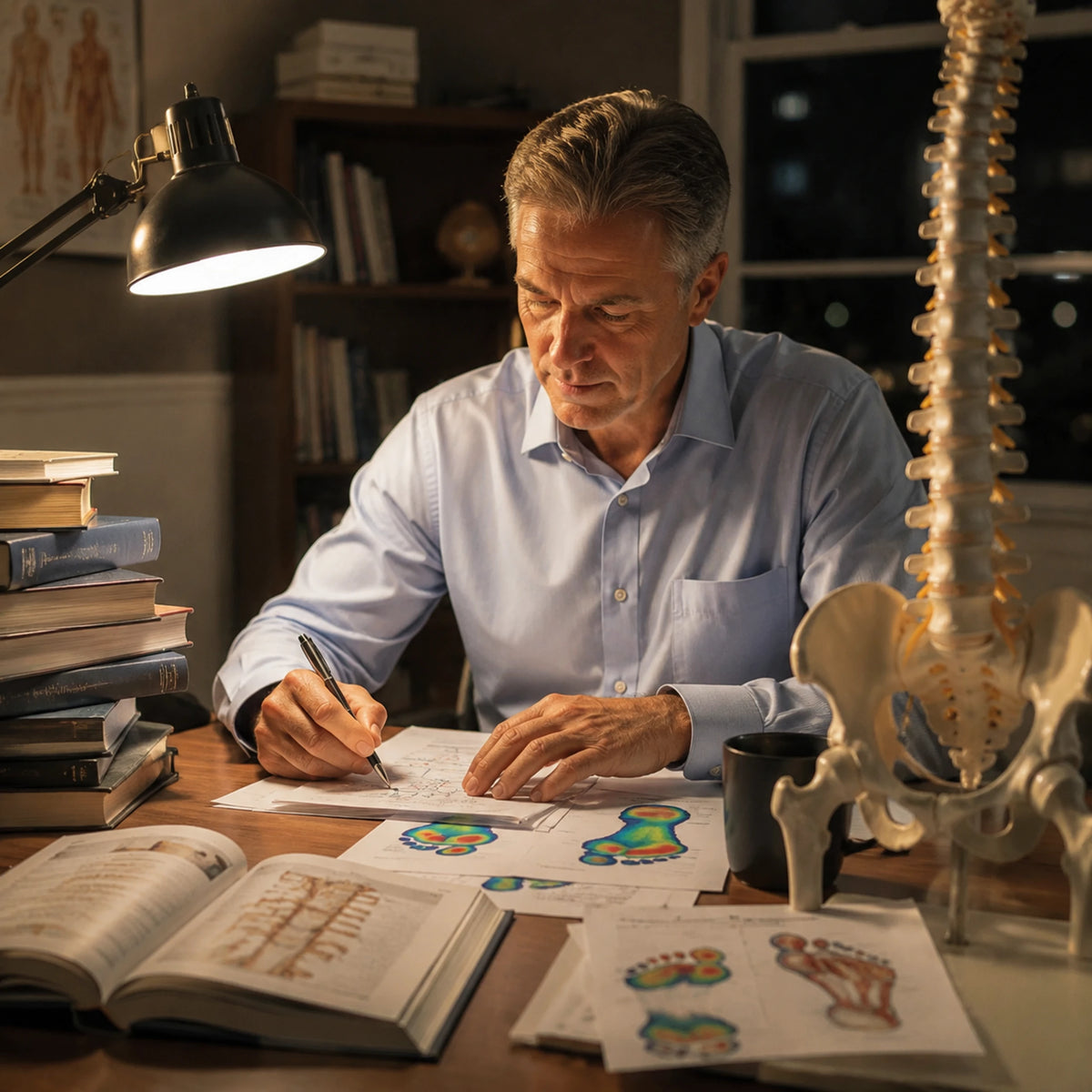 Author researching at a desk