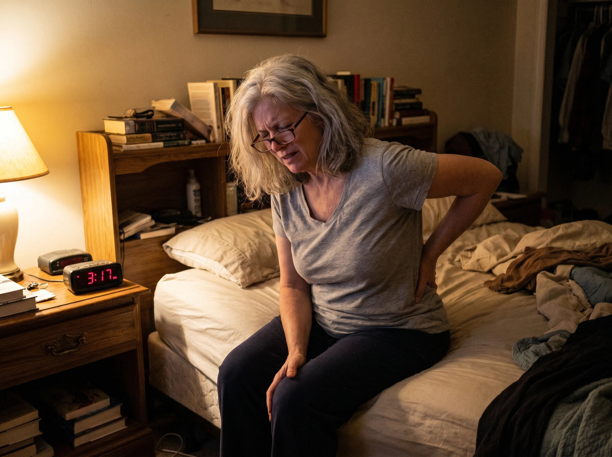A person awake at night from pain