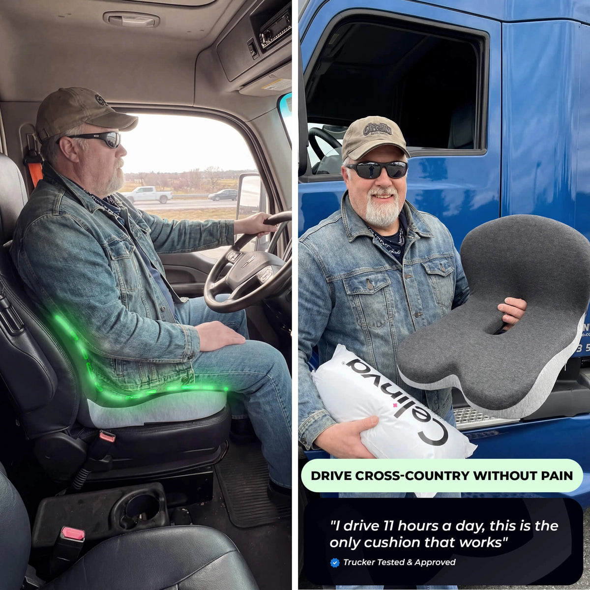 Celinva Orthopedic Cushion with built-in back support on a car driver seat