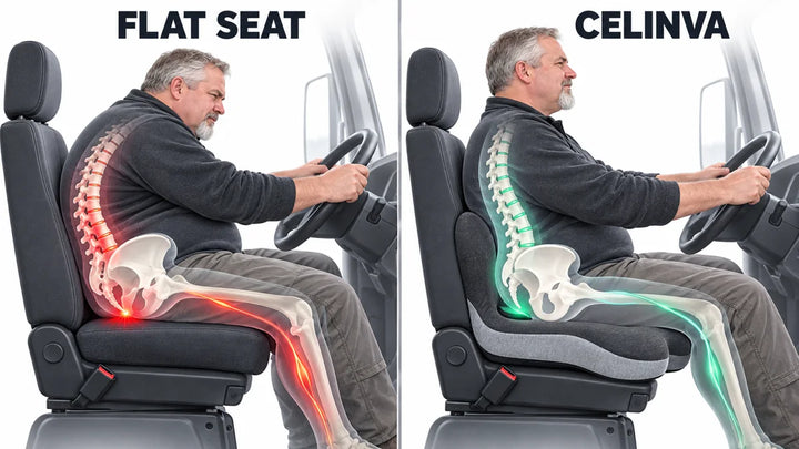Seat pressure on a flat seat versus the Celinva cushion, hour by hour