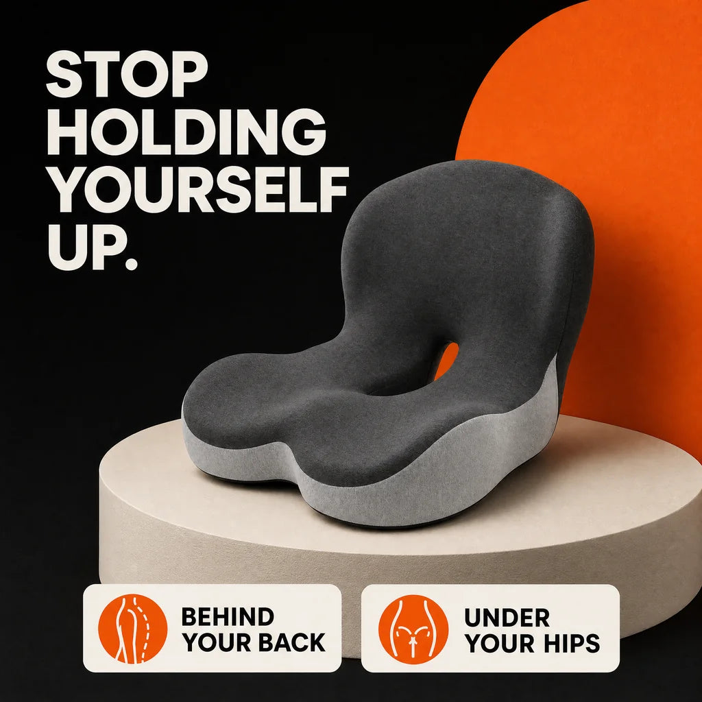 The complete CELINVA cushion with captions identifying support behind the back and under the hips.
