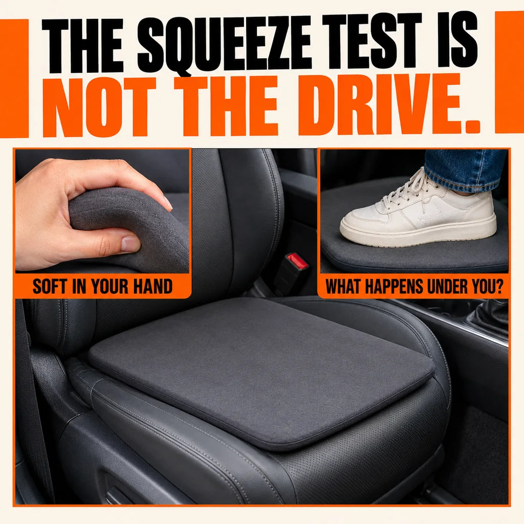 Illustrative generic foam-pad squeeze and load comparison explaining why softness alone is not a full support test.