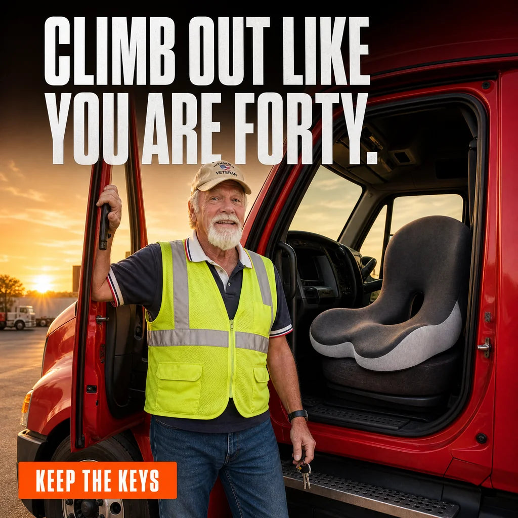 The same driver standing tall beside his open cab door with keys in hand, CELINVA visible on the seat behind him.